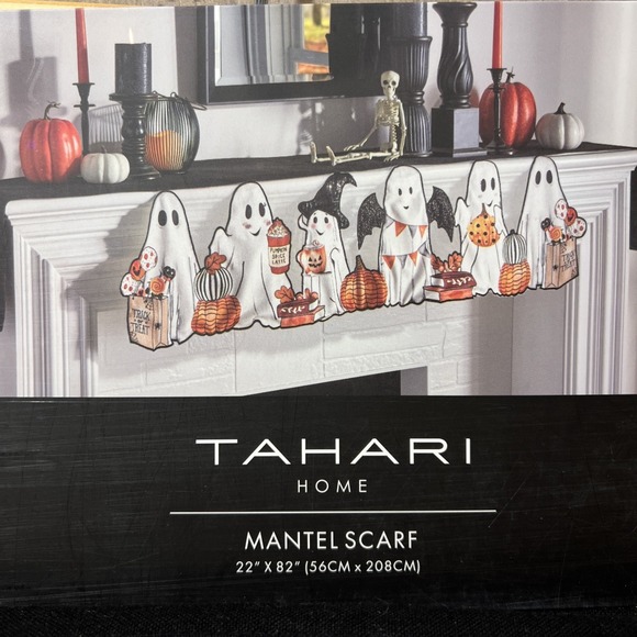 Tahari Home 22x82 Halloween Trick Or Treat Ghost Mantel Scarf New - Picture 1 of 4